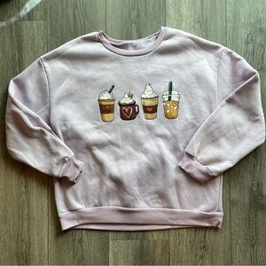 SHEIN Women’s Long Sleeve Crewneck Sweatshirt Coffee Frappuccino Latte Lilac L